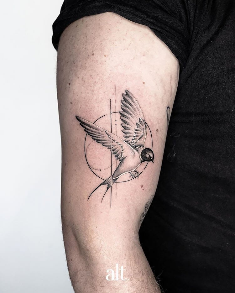 geometric swallow bird tattoo