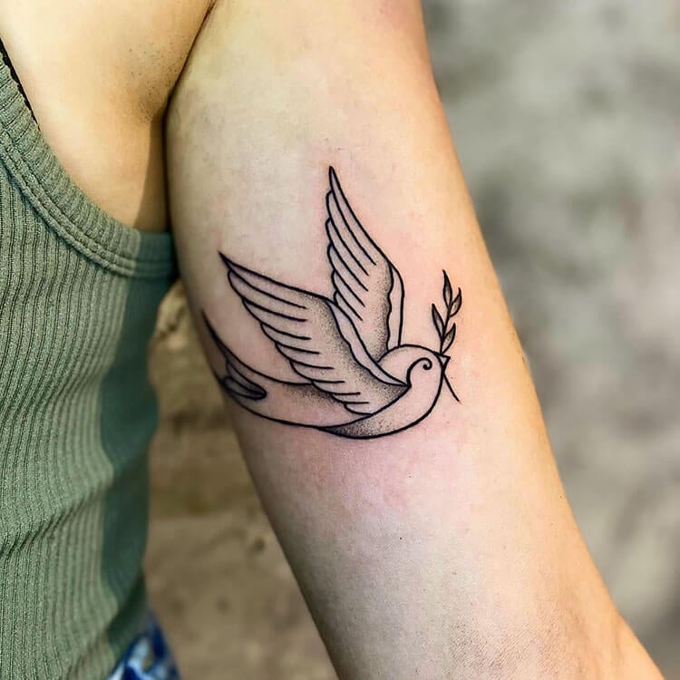 swallow bird carrying olive branch tattoo