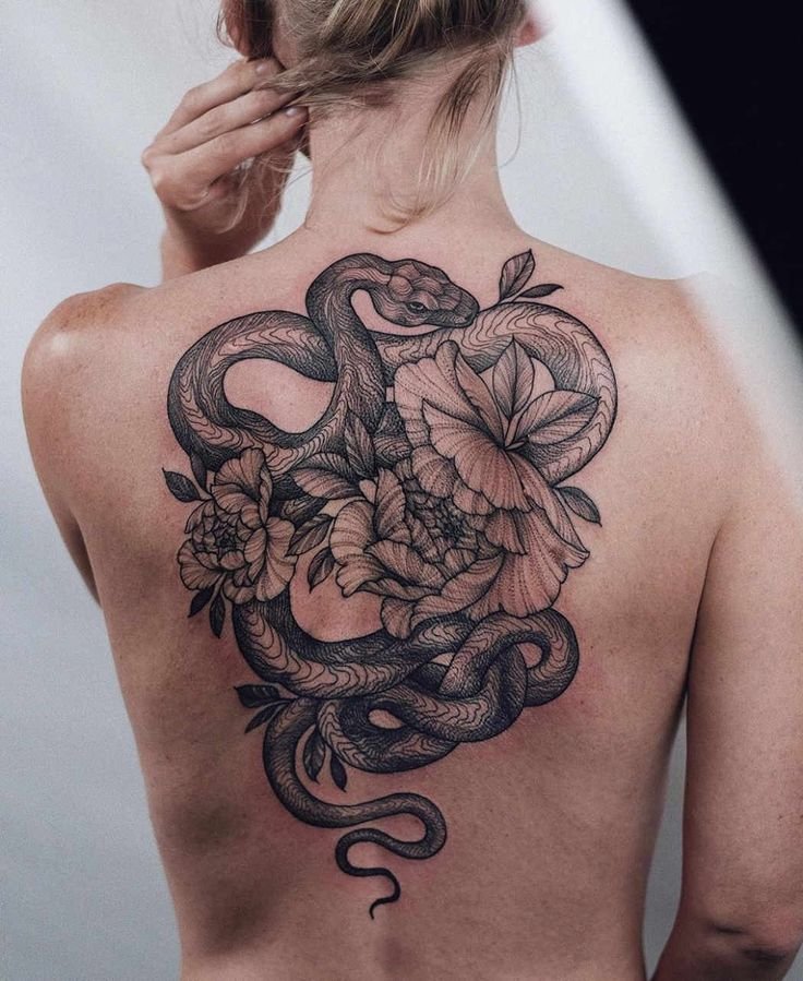 full back snake tattoo female