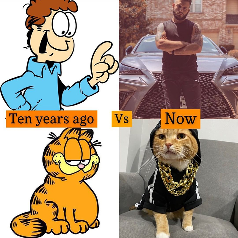 Garfield with Sebby and Andrew Villarreal, Houston, Here is me and dad ten years ago vs now