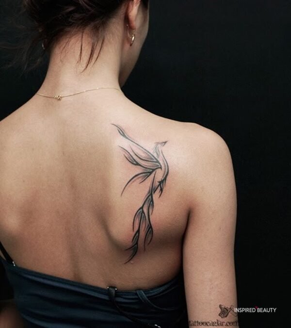 Phoenix shoulder back tattoo for women