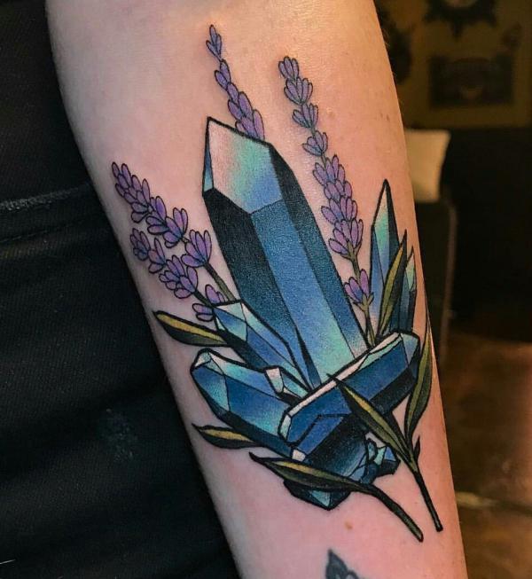 Blue crystal and Lavender tattoo