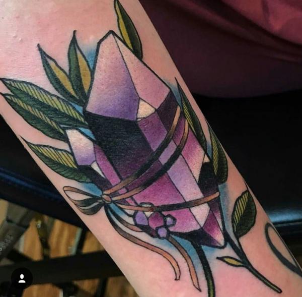 Crystal and leaves tattoo