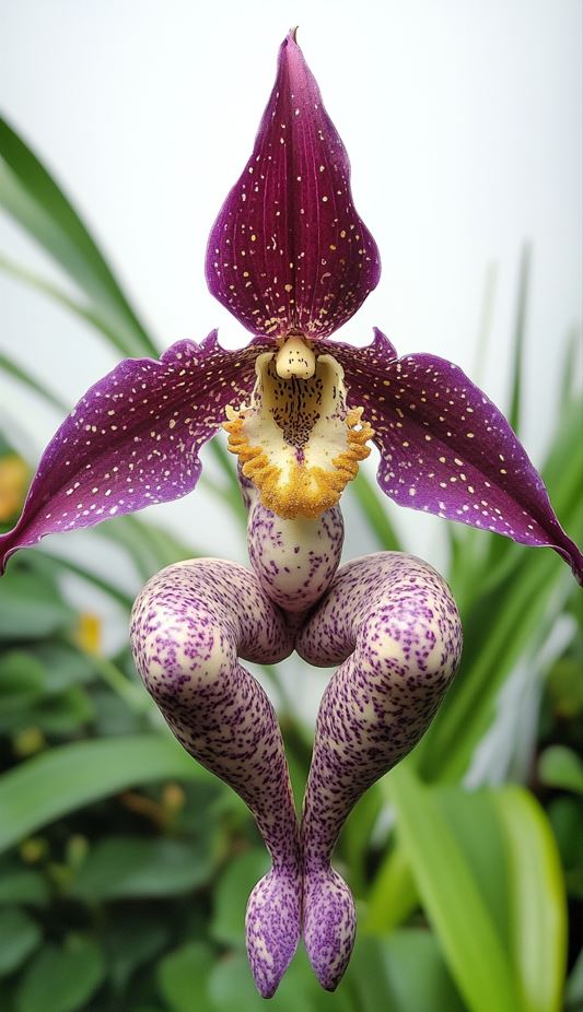 Exotic Tropical Orchid with human-like legs and speckled purple petals