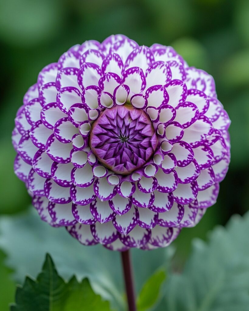 Purple and white patterned Dahlia flower