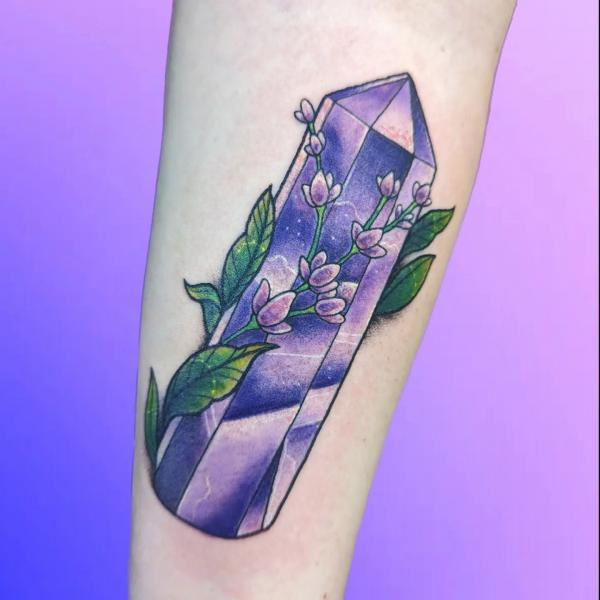 Lavender and crystal tattoo