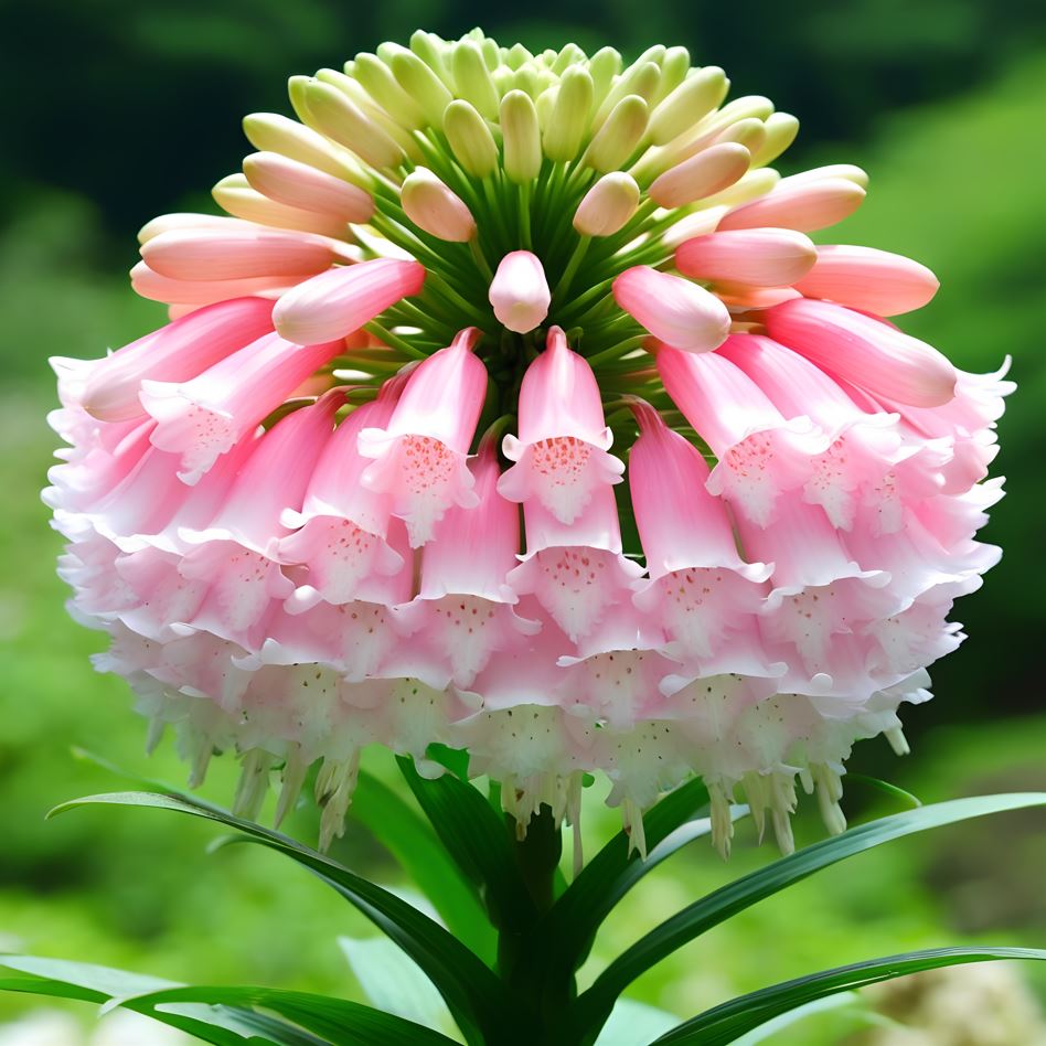 Pink Bell Lily (Lilium 'Pink Bell') with layered pink and white bell-shaped flowers