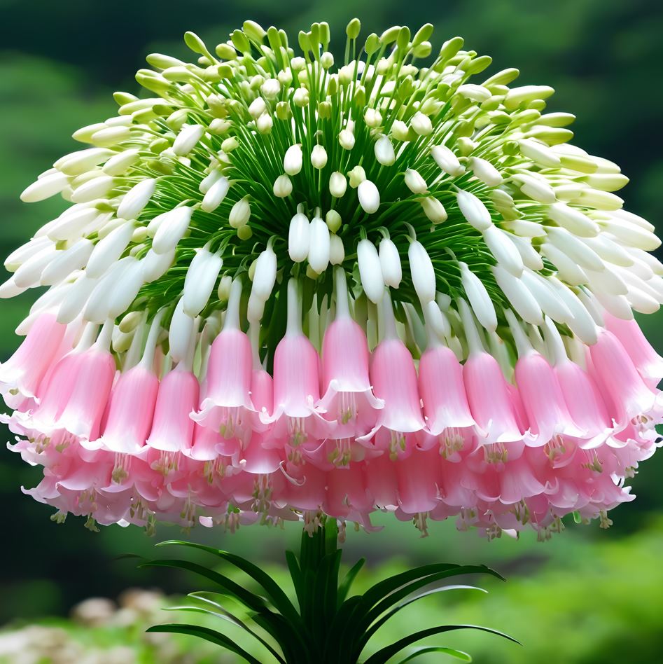 Pink Bell Lily (Lilium 'Pink Bell') with white and pink bell-shaped flowers