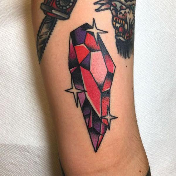 Traditional crystal and star tattoo