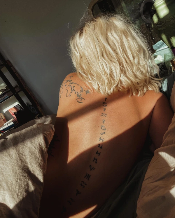 Tattoo with symbols on the back