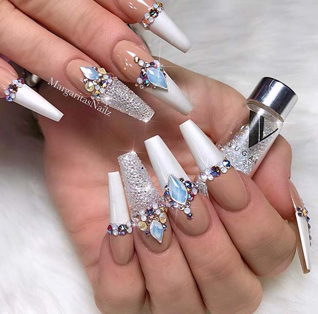 Glitzy Mani with Rhinestones