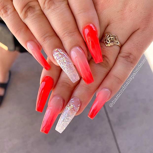 Long Red Ombre Nails