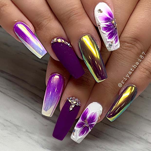 Chrome Coffin Nail Art Design