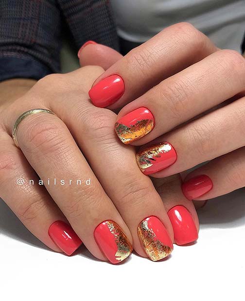 Pink and Gold Foil Nails