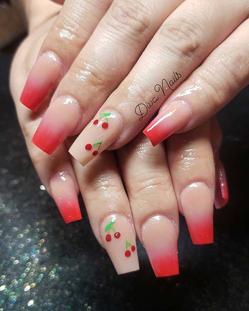 Cute Cherry Nail Design 