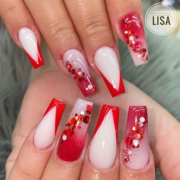 Red and White Nail Design