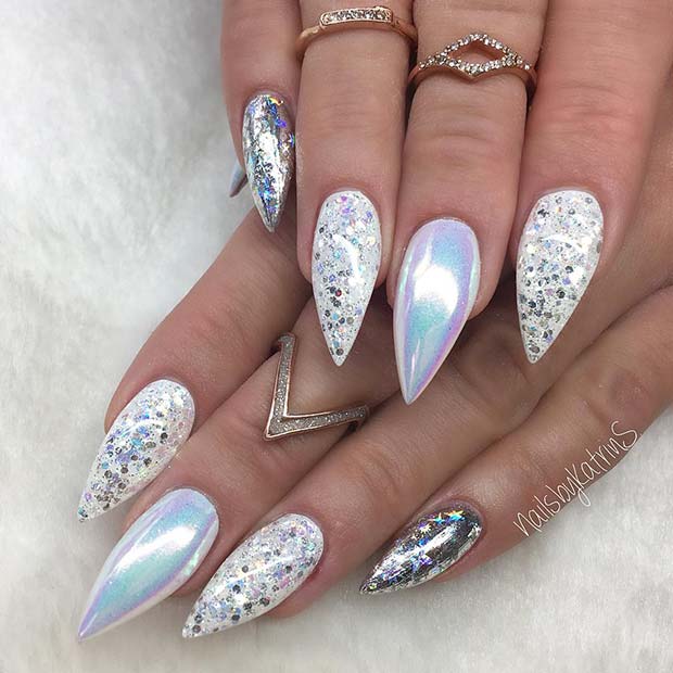 Stylish Silver Stiletto Nails